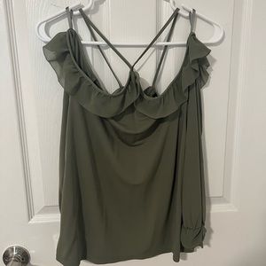 Olive Green Off the Shoulder Long Sleeve Top